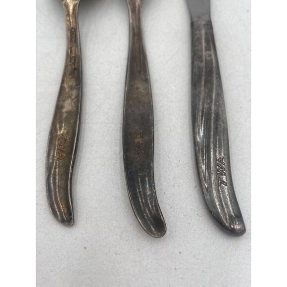 Vintage TWA Silver Plated Spoon Fork & Knife Set - Collectible Airline Flatware - Picture 3 of 3